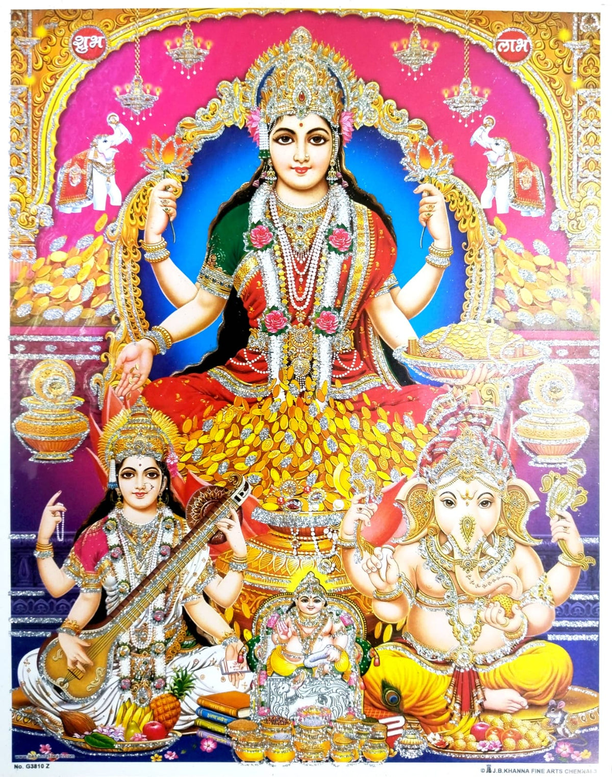 Shree Laxmi Ganesh and Saraswati Mata Pepar Photos (A 4 Multiple design 9 W x 11.5 L inches)