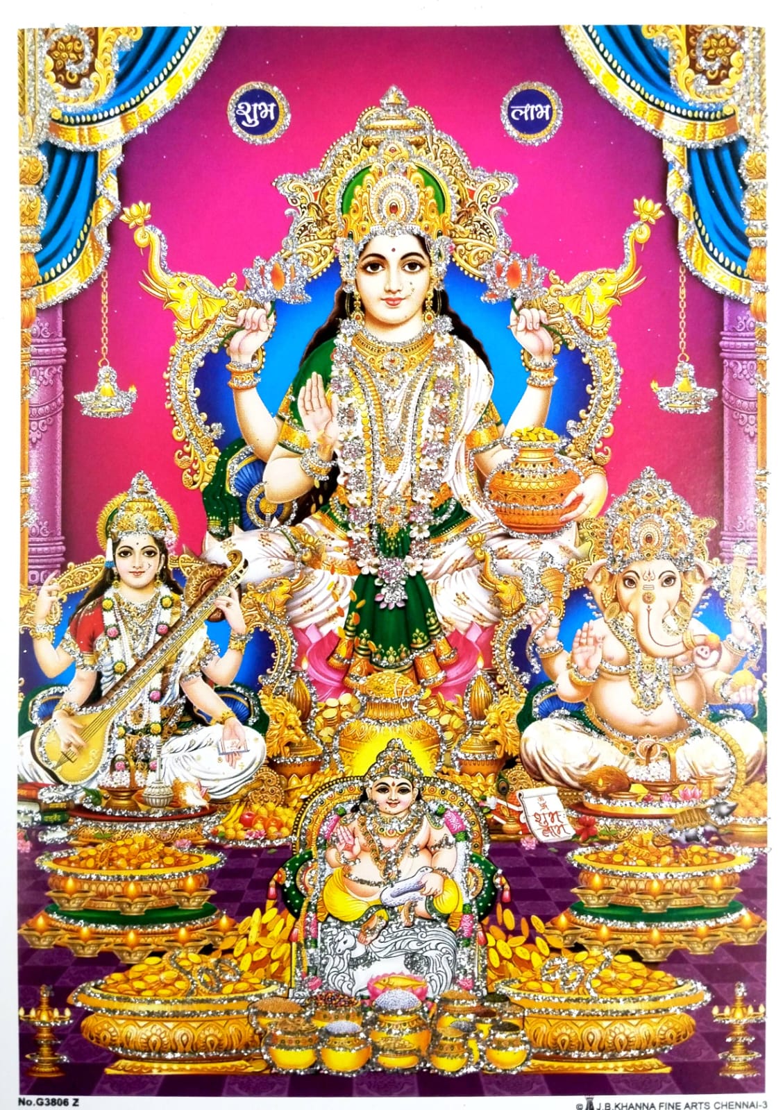 Shree Laxmi Ganesh and Saraswati Mata Pepar Photos (Multiple design 5.02 W x 7.02 L inches)