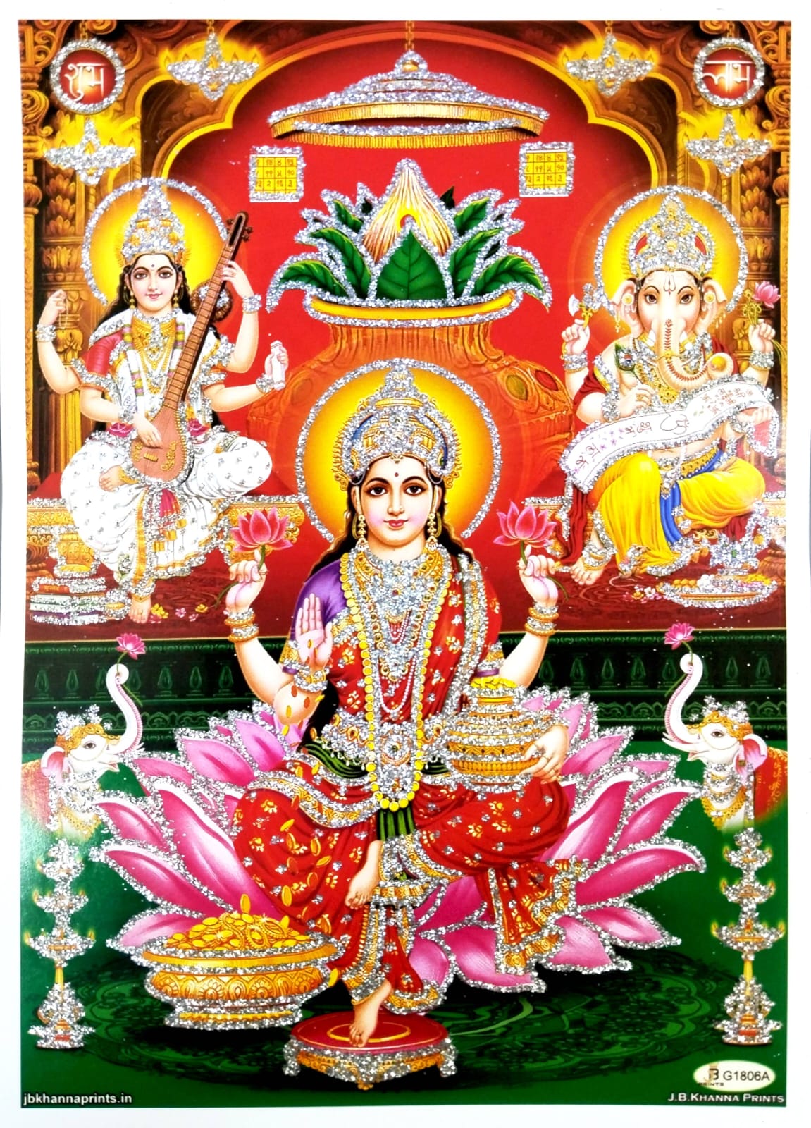 Shree Laxmi Ganesh and Saraswati Mata Pepar Photos (Multiple design 5.02 W x 7.02 L inches)
