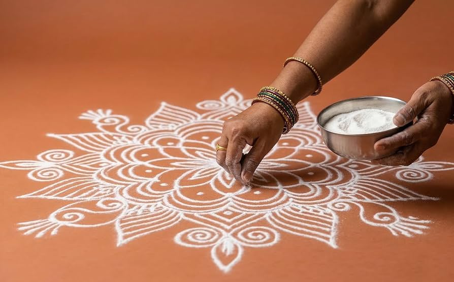 Rangoli Powder Floor Design White