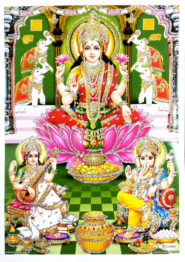 Shree Laxmi Ganesh and Saraswati Mata Pepar Photos (Multiple design 5.02 W x 7.02 L inches)