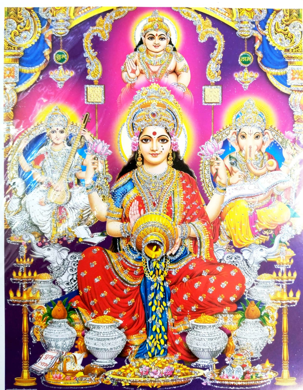 Shree Laxmi Ganesh and Saraswati Mata Pepar Photos (A 4 Multiple design 9 W x 11.5 L inches)