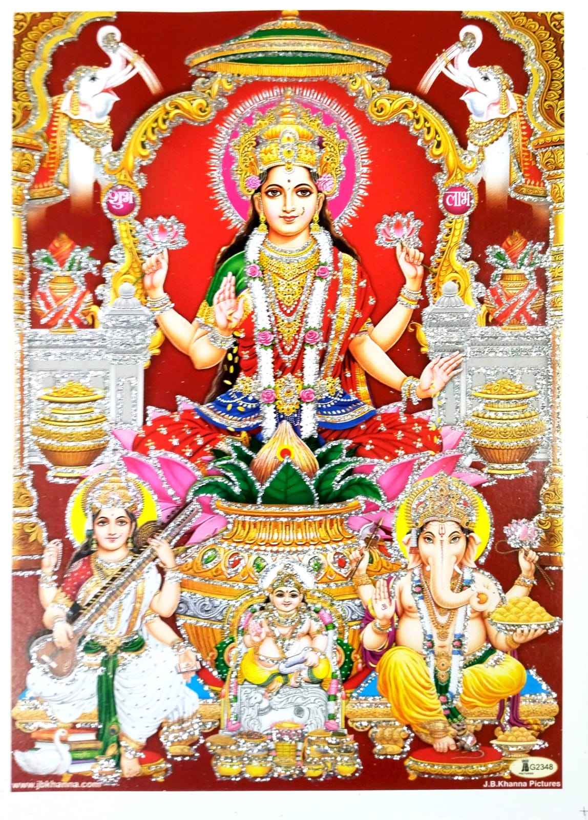 Shree Laxmi Ganesh and Saraswati Mata Pepar Photos (Multiple design 5.02 W x 7.02 L inches)